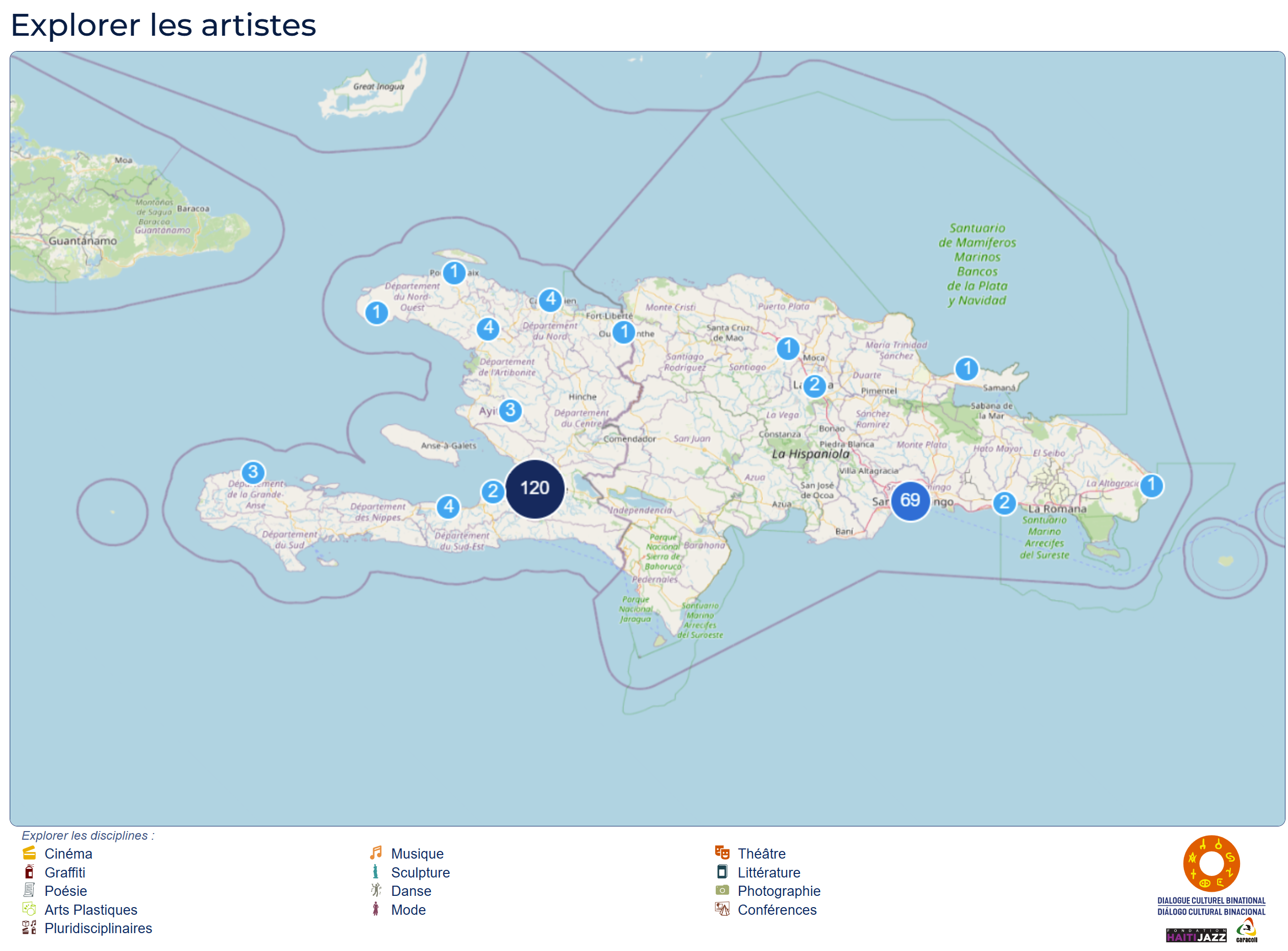 Kiskey'Art — cartographie binationale 189+ artistes Ha&iuml;ti et R&eacute;publique Dominicaine