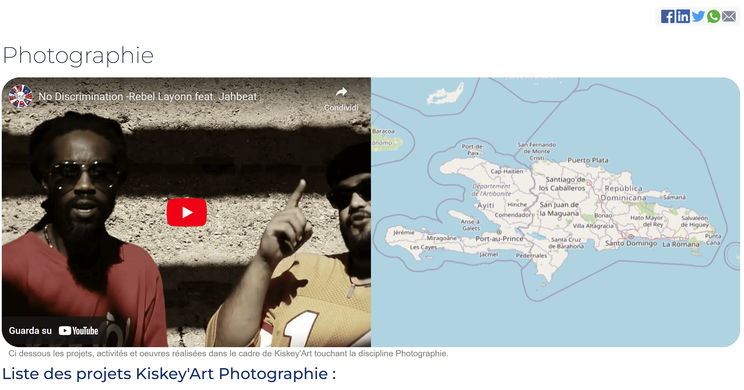 Kiskey'Art — page discipline avec vid&eacute;o et carte