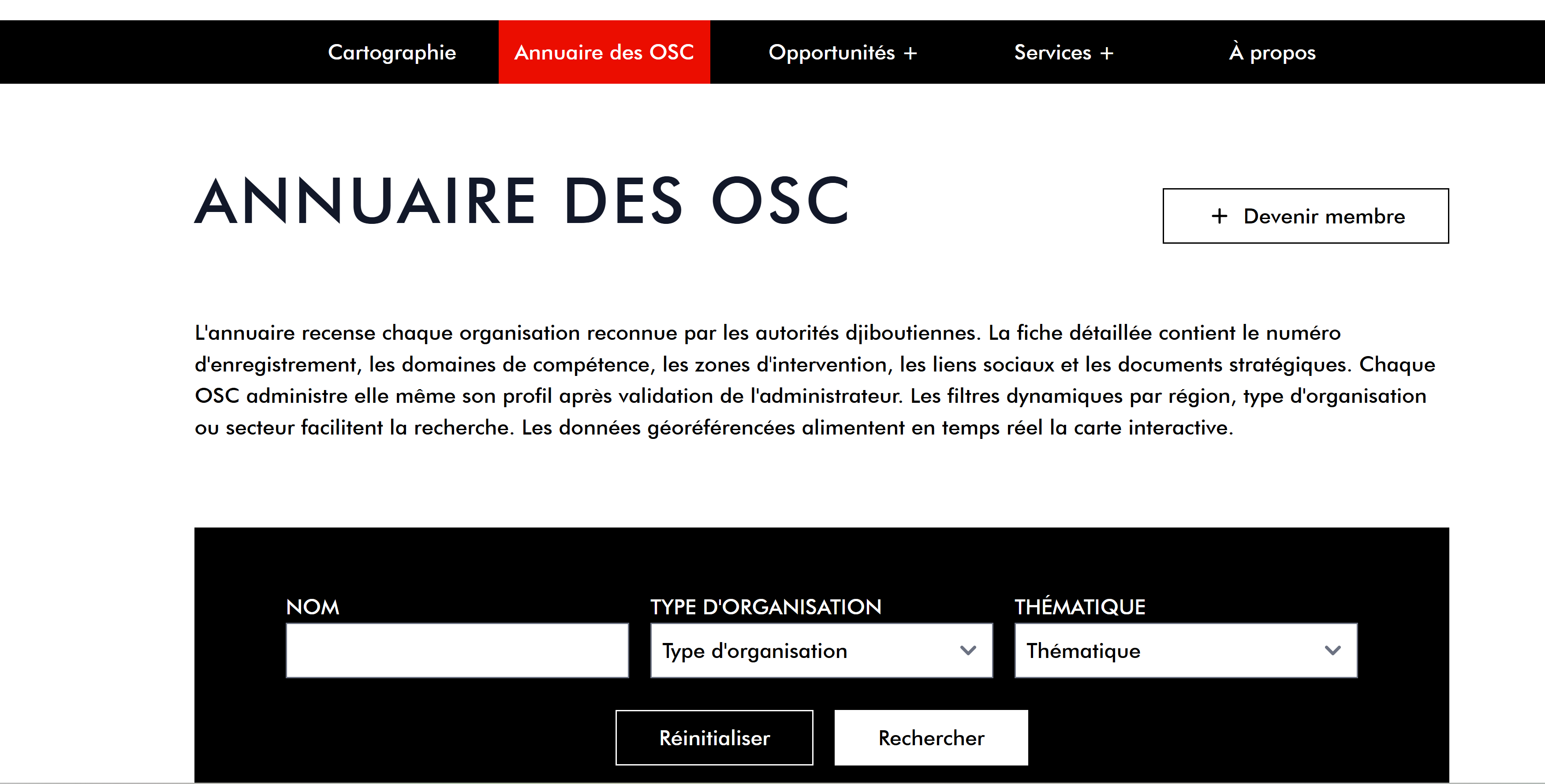 PASOC — Annuaire des OSC avec filtres dynamiques
