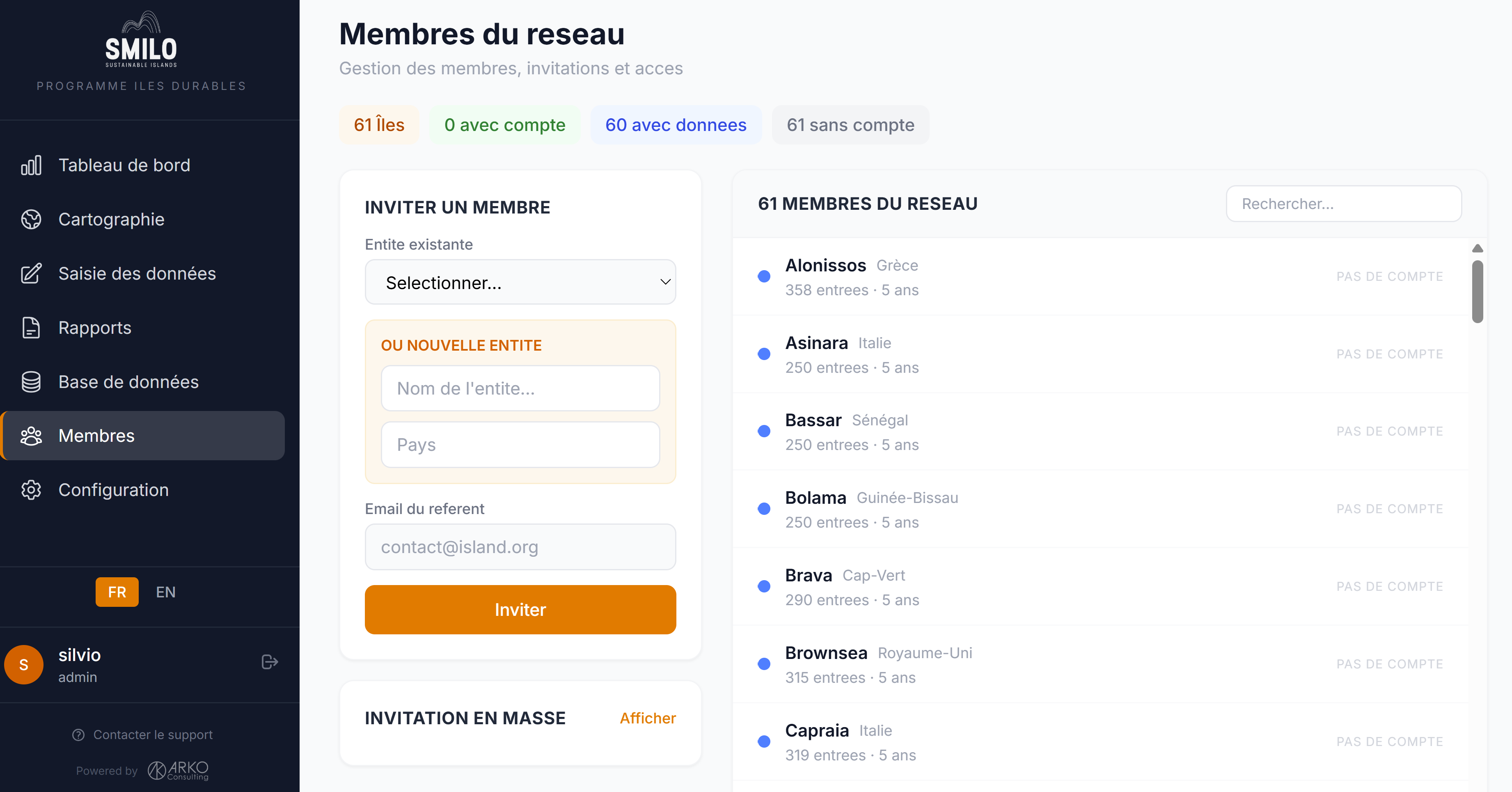 Sophie M&E — Gestion des membres et collecteurs avec invitation et suivi